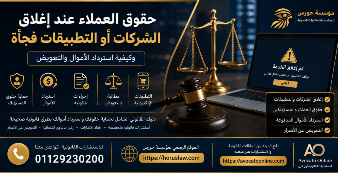 حقوق العملاء عند إغلاق الشركات أو التطبيقات فجأة وكيفية استرداد الأموال | الدليل القانوني الكامل في مصر